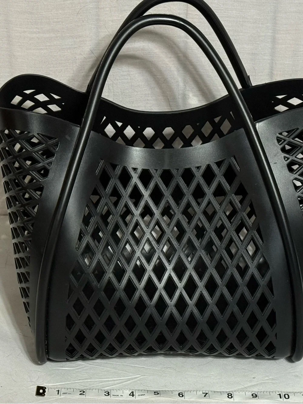 Black Openwork Lattice Rubber Tote Bag